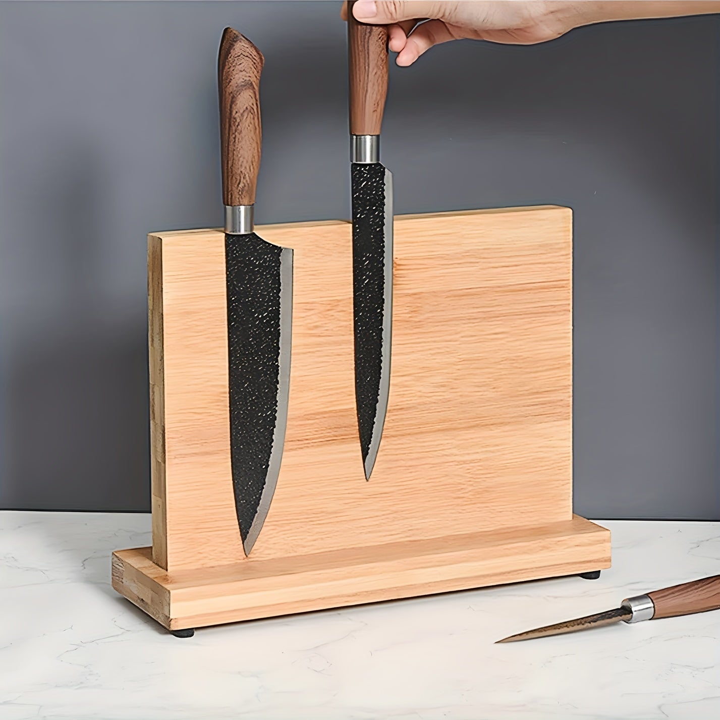 Natural Bamboo Double-Sided Magnetic Knife Block with Spacious Storage
