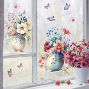 Juego de 2 pegatinas electrostáticas para ventanas con flores en maceta para decoración del hogar en sala de estar y baño