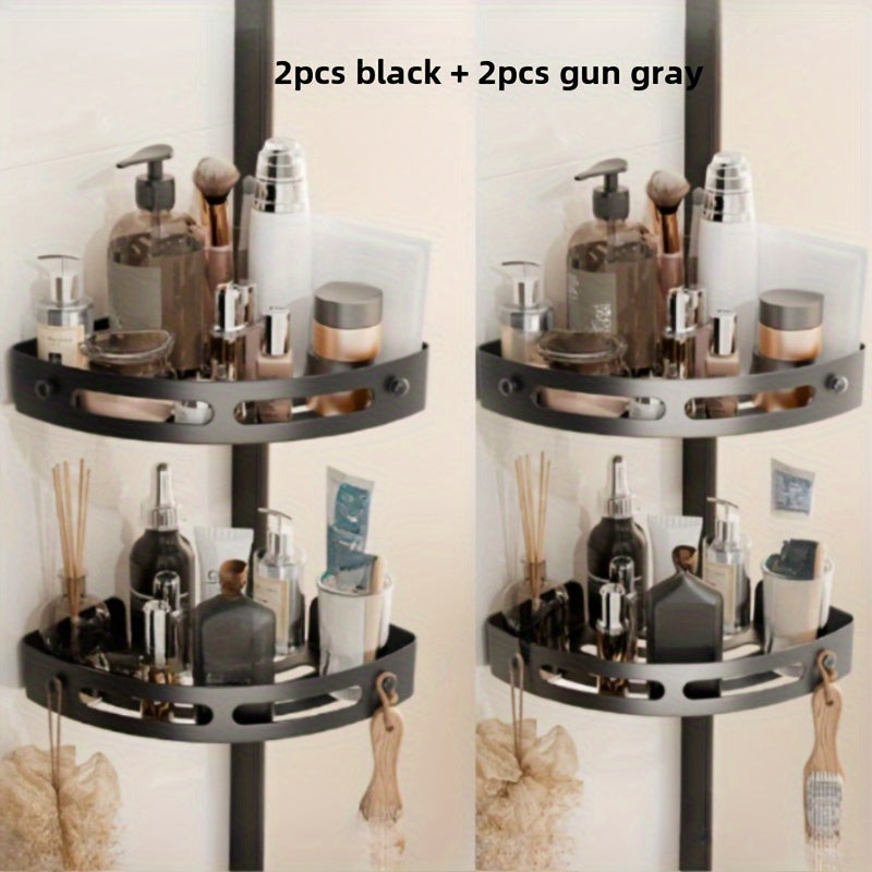 Two-Piece Corner Shower Caddy Wall Mount Rust-Proof Plastic Organizer with Hooks