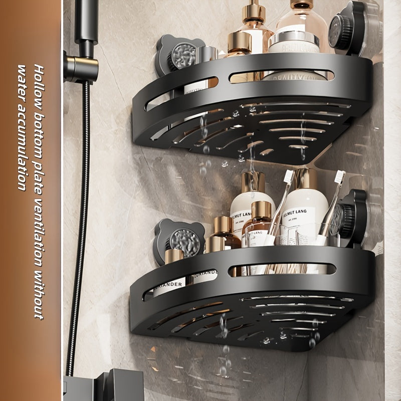 Suction Cup Corner Shelf for Bathroom or Kitchen Double Layer Plastic Storage