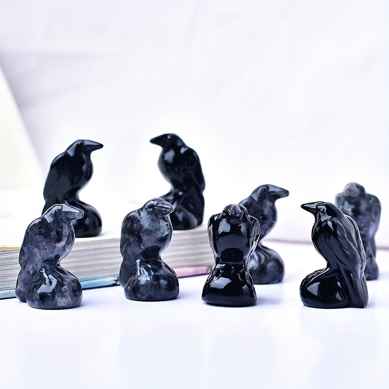 Mini Crystal Jewelry Ornament Made from Natural Carved Obsidian Raven Quartz for Home Decor