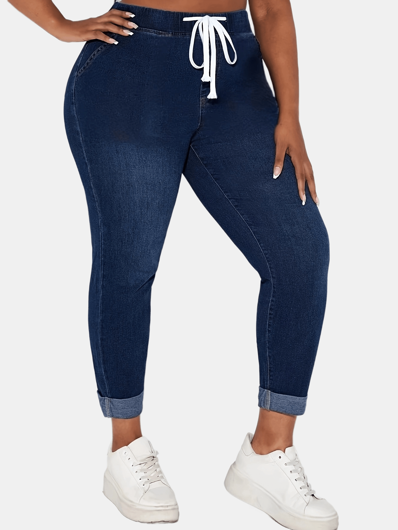 Plus Size High Waist Skinny Denim Jeans for Women Stretch Cotton Solid Color All Season