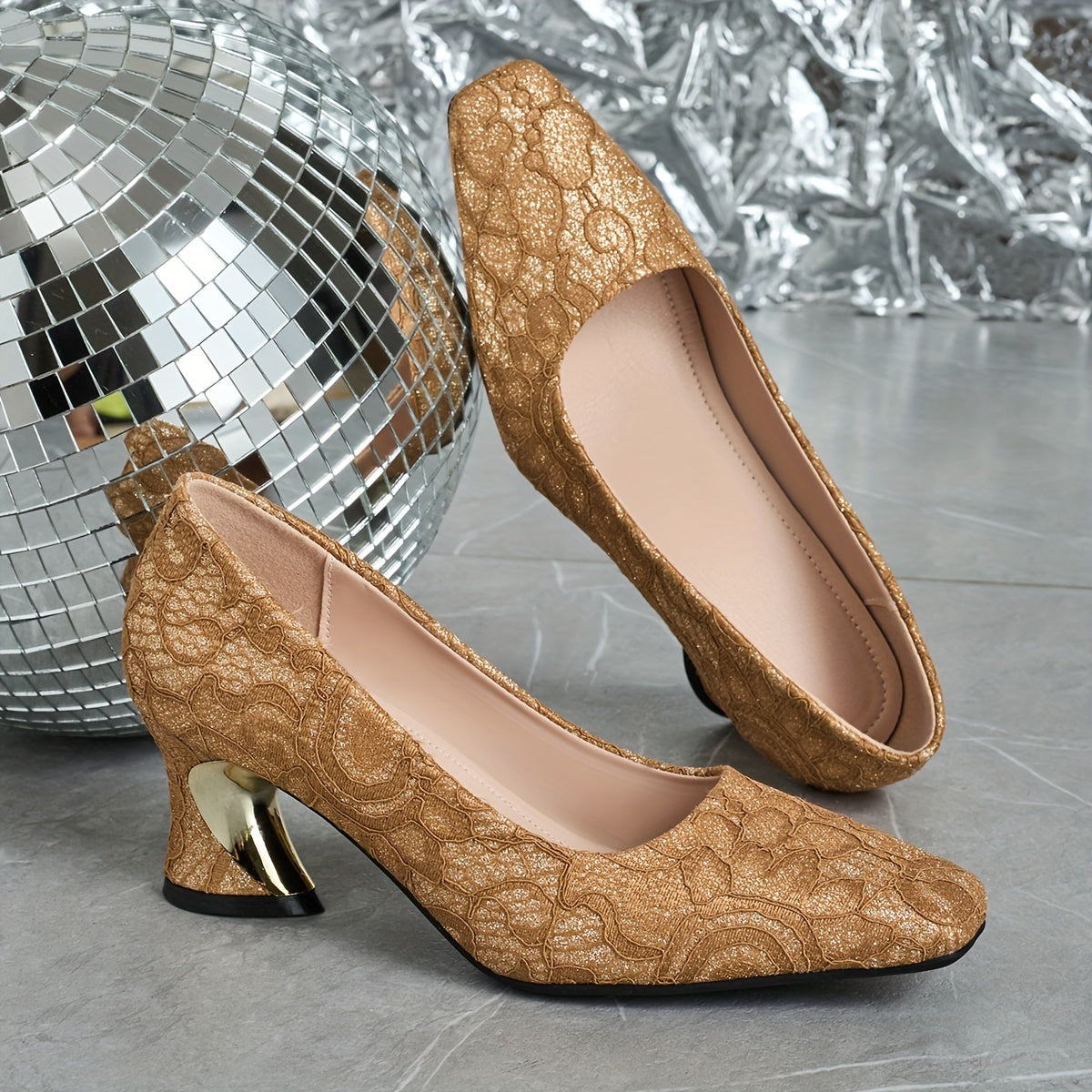 Women's Square Toe Stiletto Pump with Fabric Upper and TPU Sole