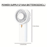 Bir shamol tezligi bilan mini ventilyator qoʻlda yoki stol ustida ishlatilishi mumkin, yoz va turli faoliyatlar uchun mos. Batareyalar kiritilmagan. Har qanday yosh va holatlar uchun mos.