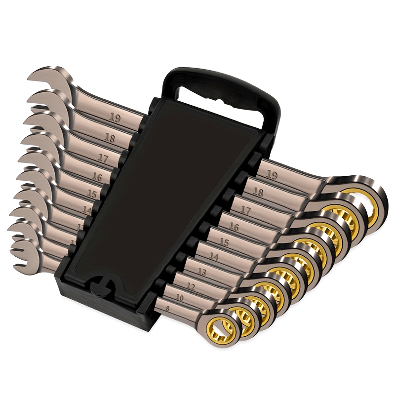 Juego de llaves combinadas de 6/8/10/12 piezas con mecanismo de trinquete, de Cr-V, con acabado en níquel