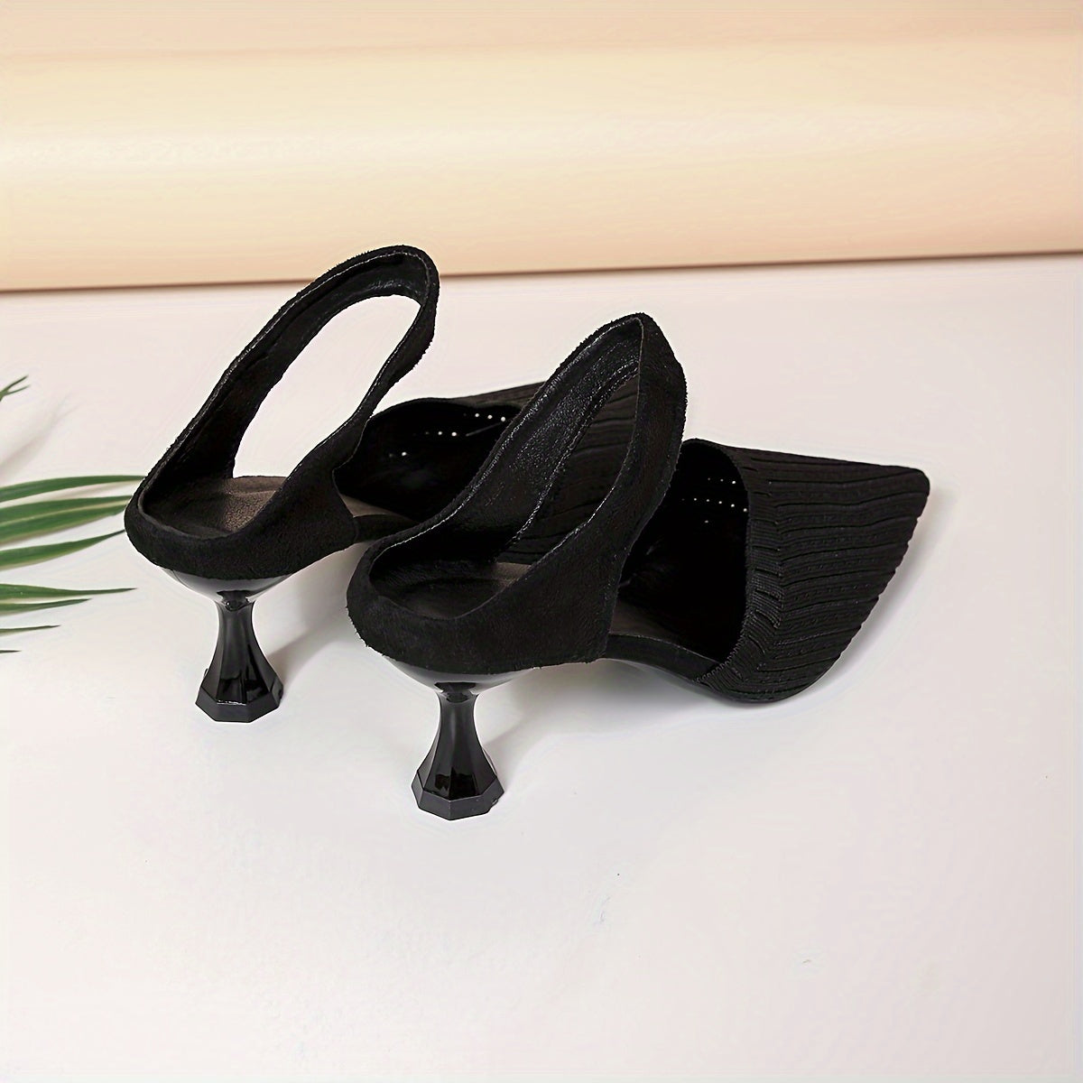 Women's Pointed Toe High Heel Sandals Black Fabric Formal Dress Shoes