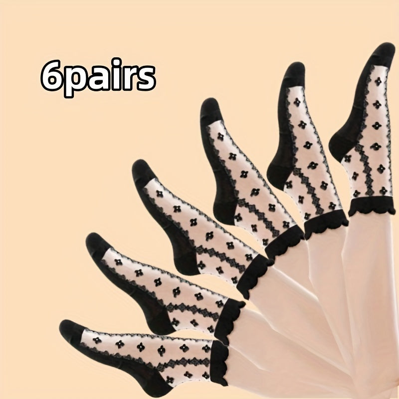 5/6 juft ayollar uchun vintage tikuv paypoqlari, qulay va nafas oladigan to'r matosidan tayyorlangan.