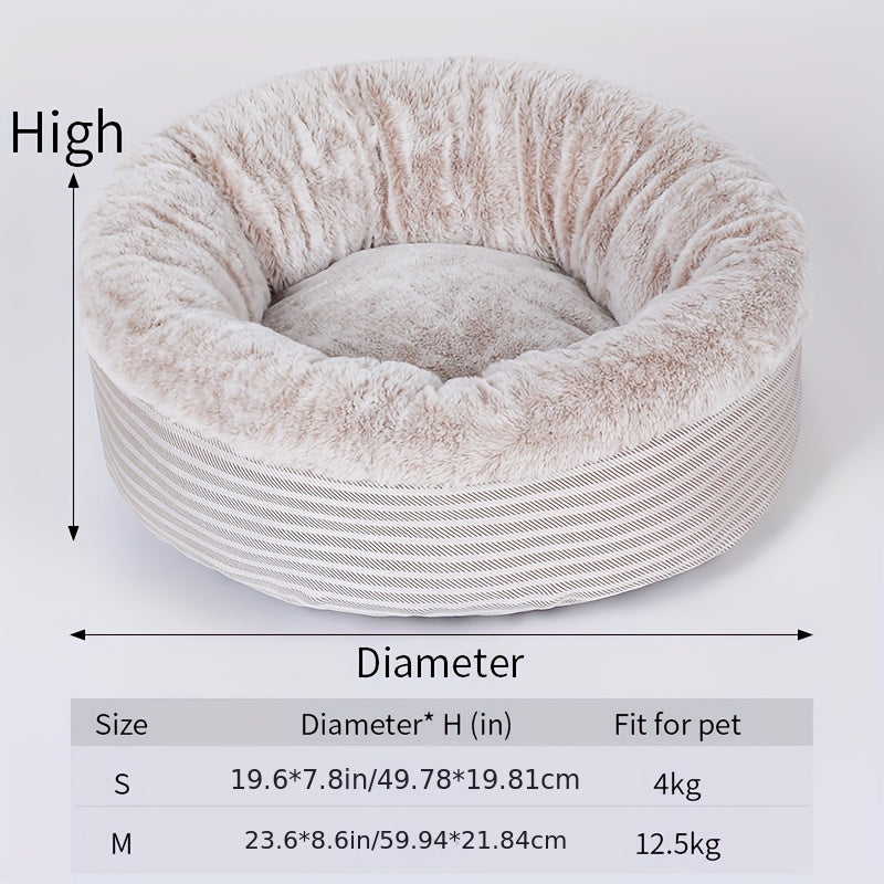 Round Plush Cat Bed with Semi-Enclosed Design for Small Cats
