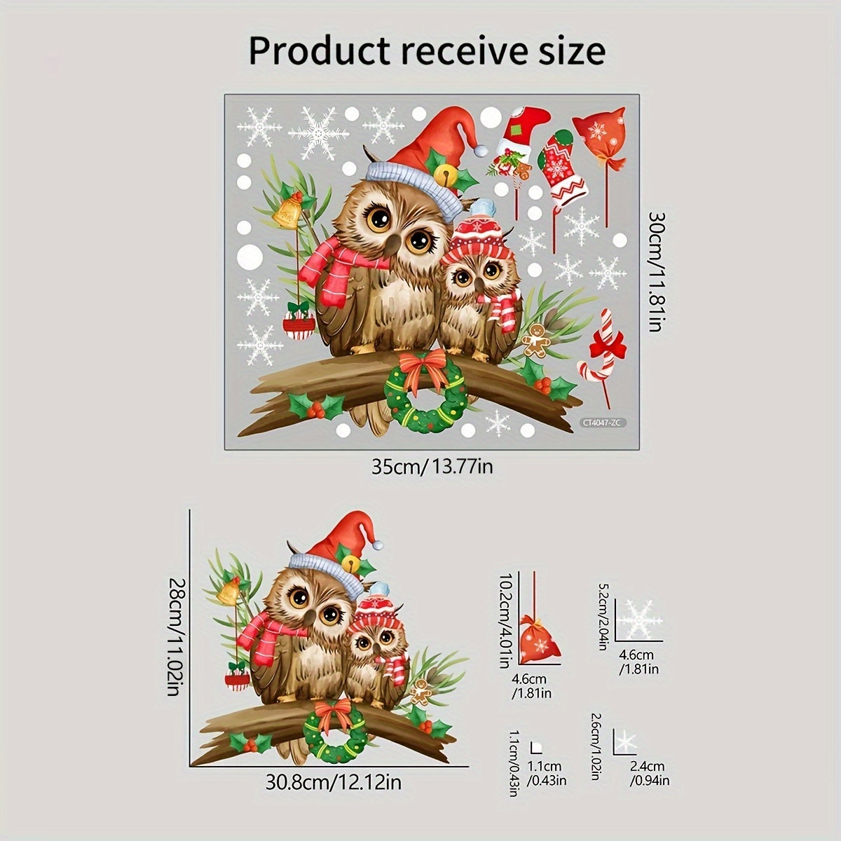 Christmas Owl Window Decals Vinyl Holiday Decor 30x35cm Double-Sided