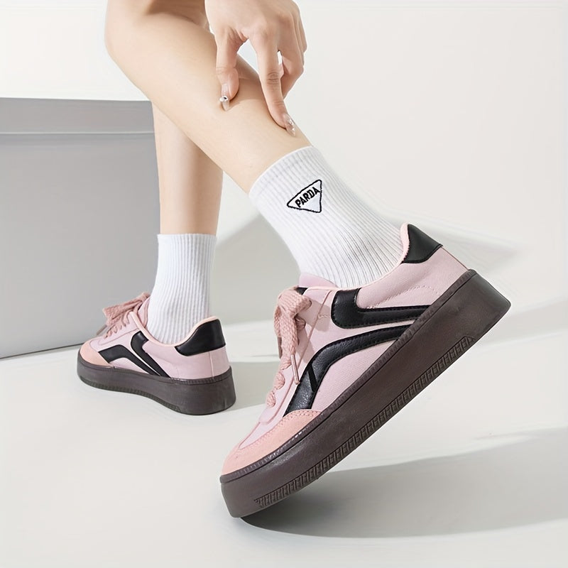 Women Canvas Sneakers Pink Black Casual All-Season Lace-Up