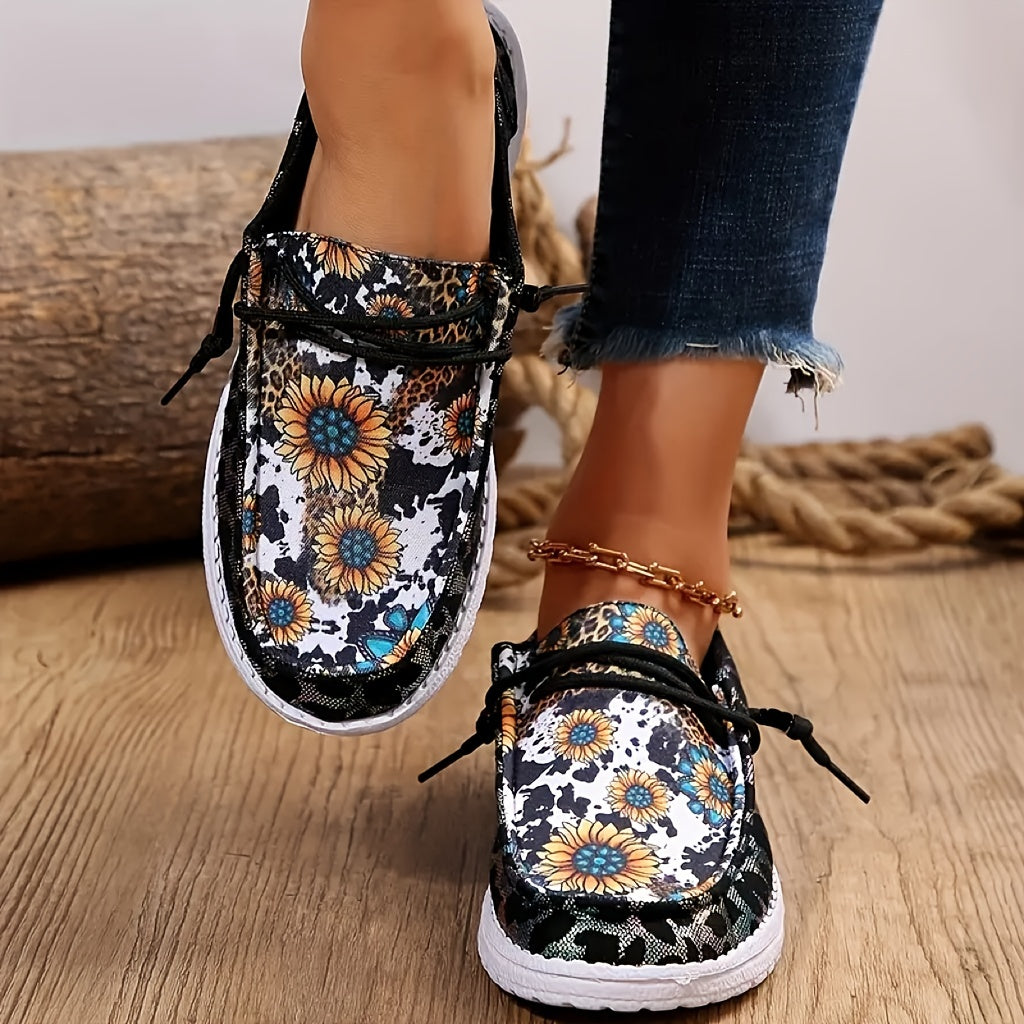 Women's Floral Canvas Sneakers Lightweight Slip-On Shoes with EVA Sole
