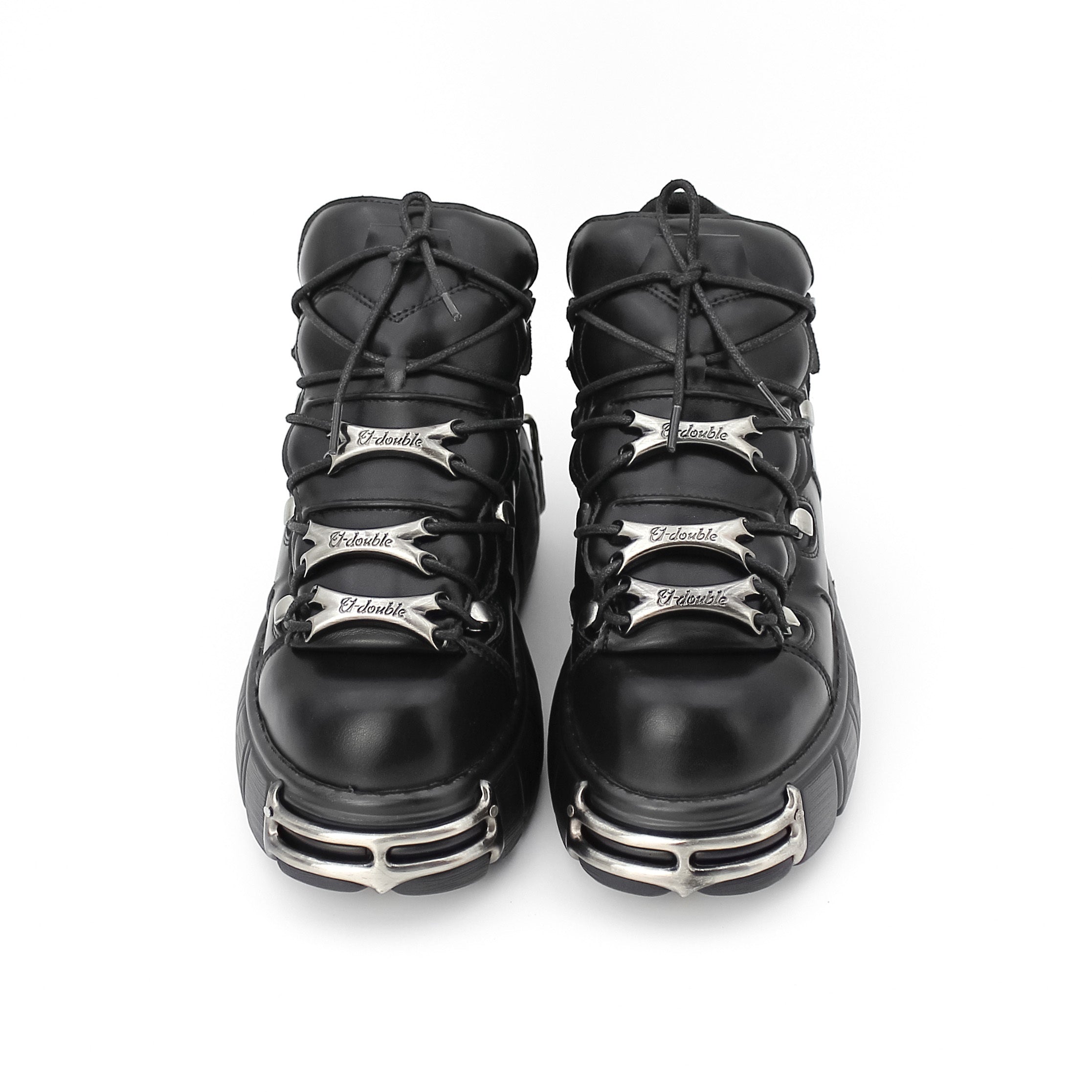 Women's Punk Platform Wedge Boots Faux Cover Black Lace-Up Chunky Sole