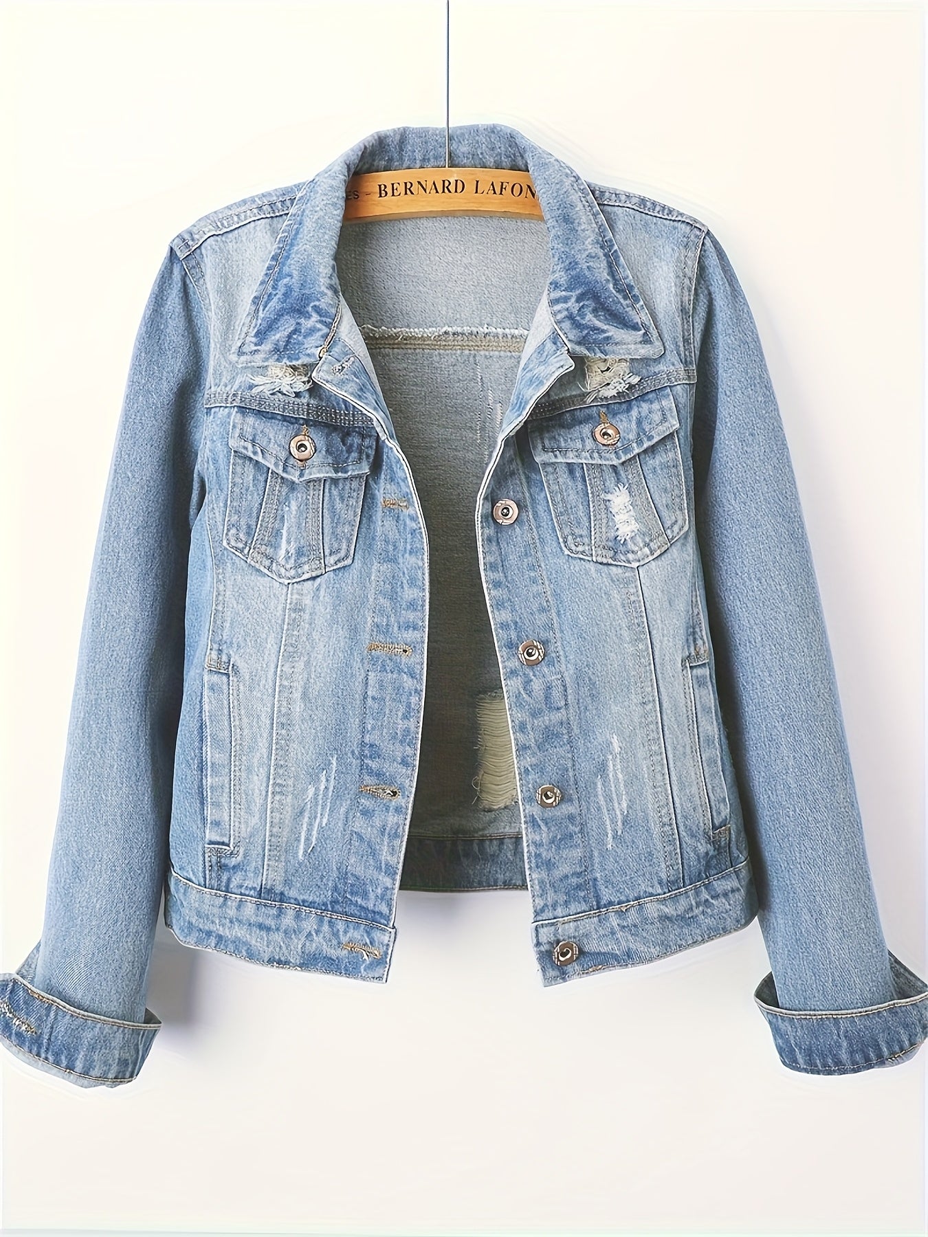 Chaqueta de mezclilla para mujer de talla grande con inspiración vintage, azul claro, manga larga, casual
