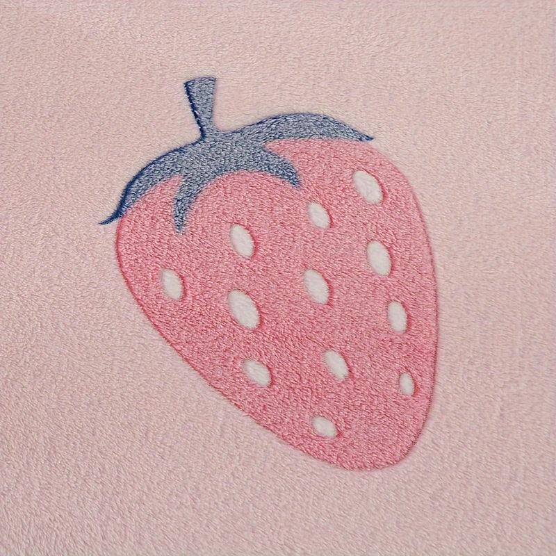 Pink Flannel Blanket with Strawberry Print for Home, Travel, and Camping