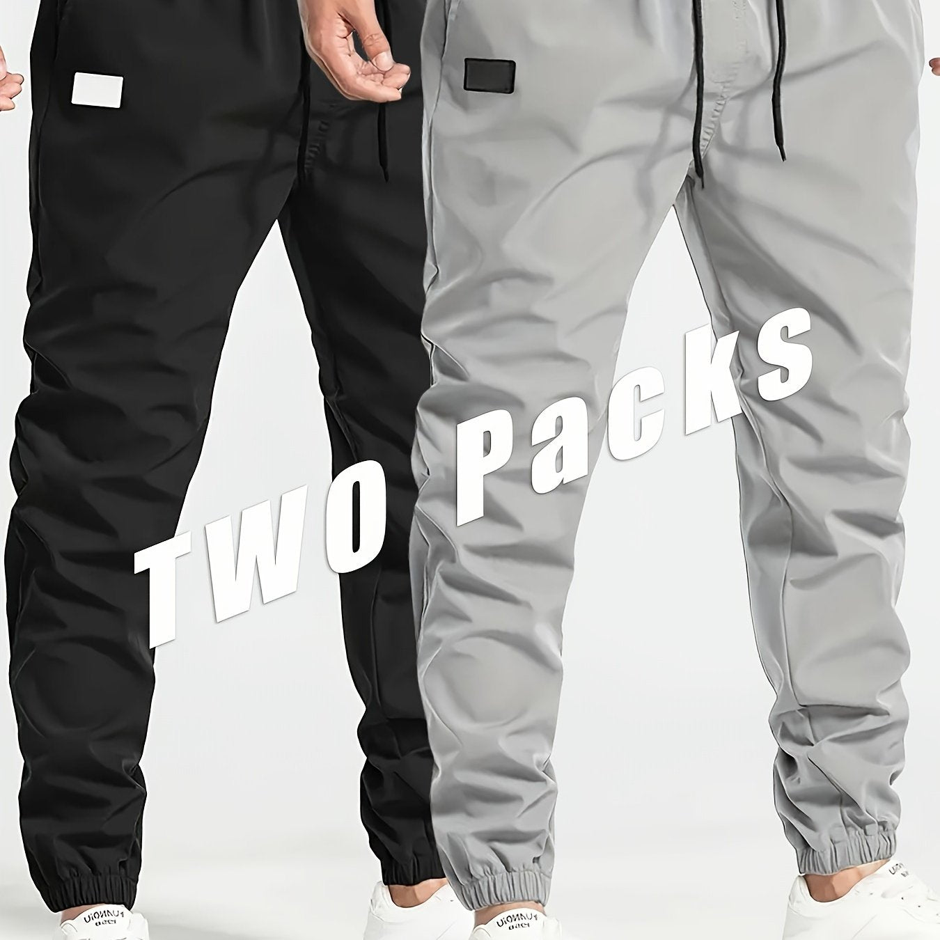 Men's Cargo Pants 2-Pack Loose Fit Drawstring Solid Polyester for Hiking Outdoor