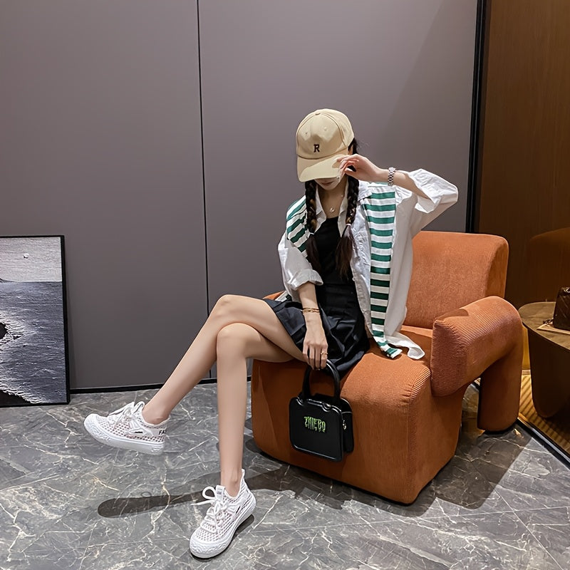 Women's White Knit Mesh Sneakers Summer Casual Shoes