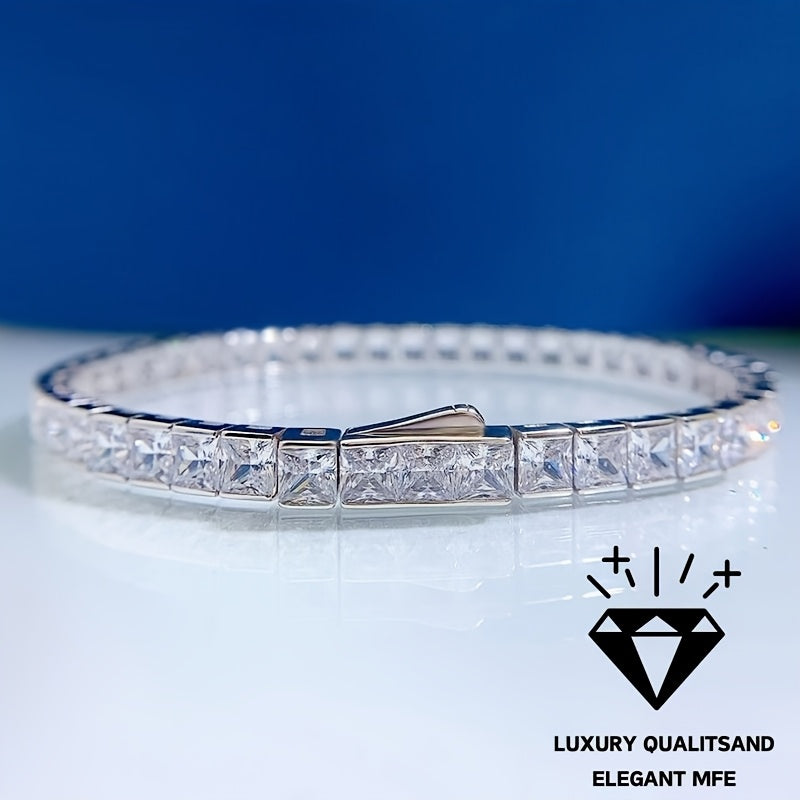 Ayollar uchun Princess-Cut Ko'k Toshlar bilan Sterling Silver Tennis Bilezik