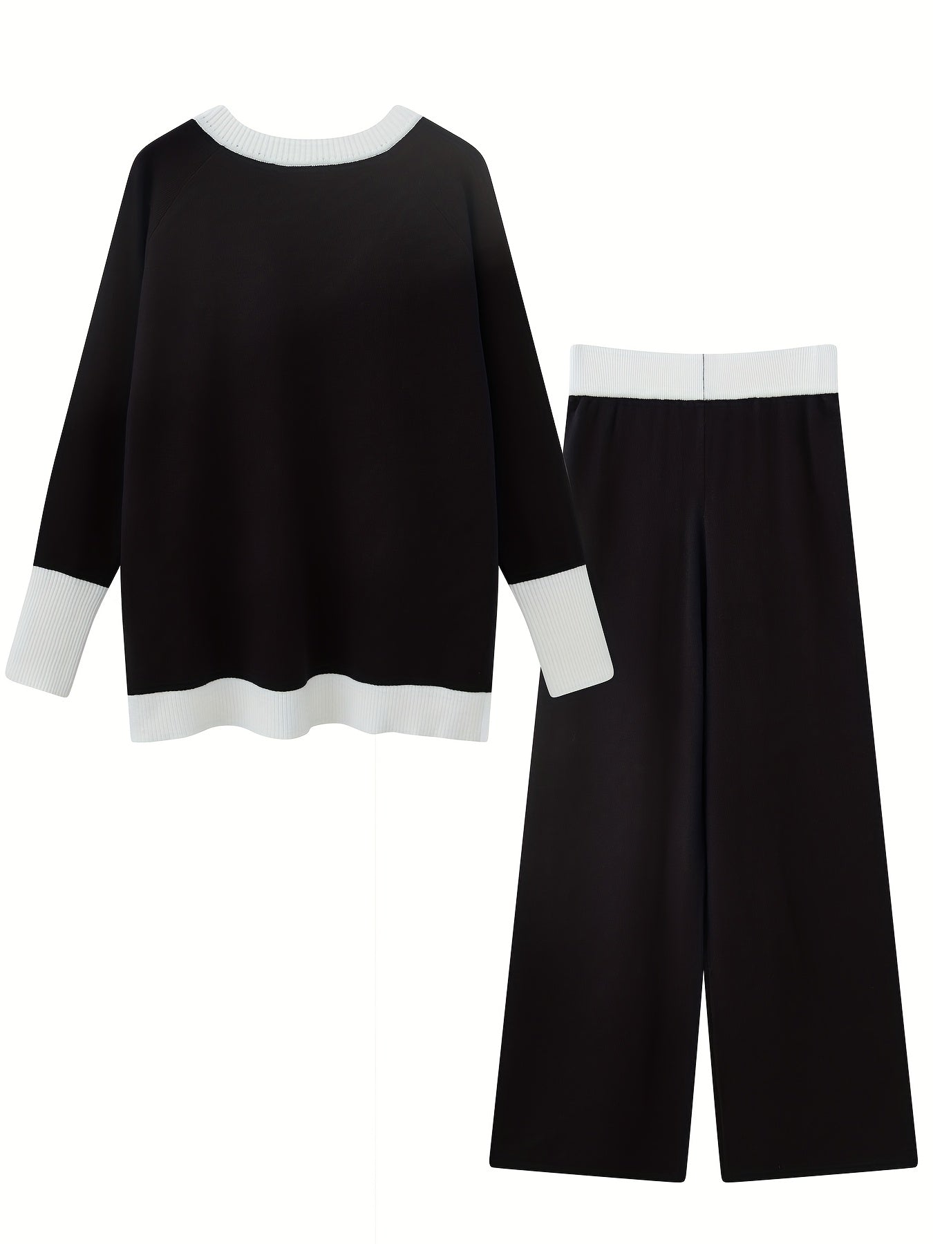 Conjunto de dos piezas de punto de viscosa para mujer, en bloque de colores, suéter con escote en V y pantalones