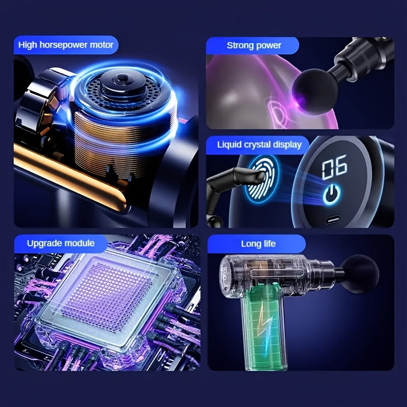 80W MiniPro USB Rechargeable Massage Gun with 4 Attachments Portable Handheld Black and Gold