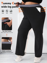 Ladies High Waist Four Seasons Contrast Color Straight Pants 4cm Elastic