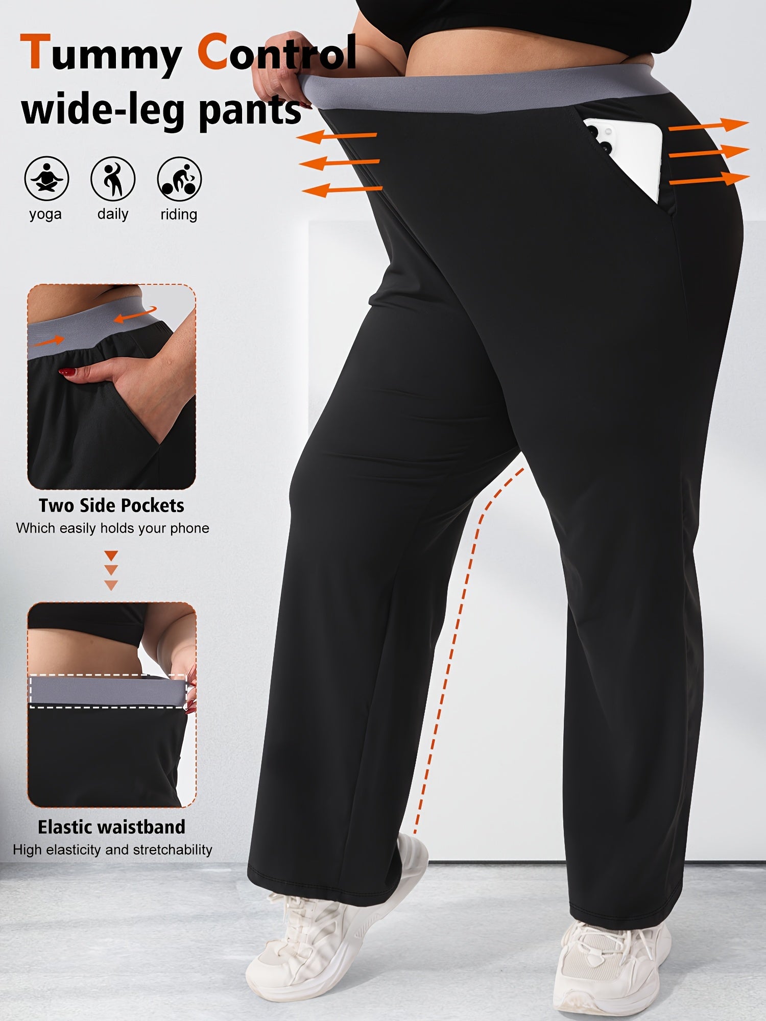 Ladies High Waist Four Seasons Contrast Color Straight Pants 4cm Elastic