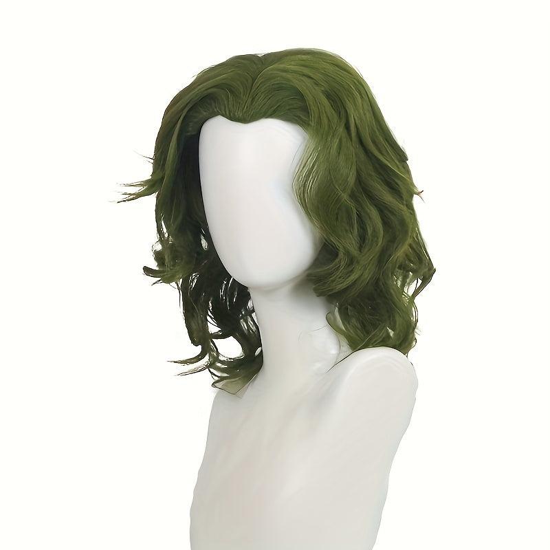 Green 18-Inch Curly Cosplay Wig for Halloween Costume Short Hairpiece