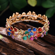 Women’s Enamel Flower Bracelet 18K Gold Plated Zinc Alloy Stretch Bangle Jewelry