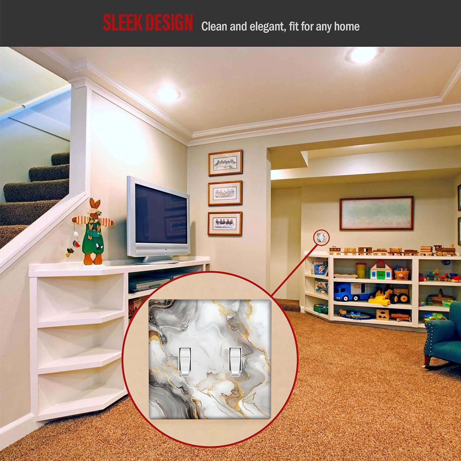 Grey Marbled Decorative Outlet Cover for Bedroom Kitchen Office Home Decor No Electricity