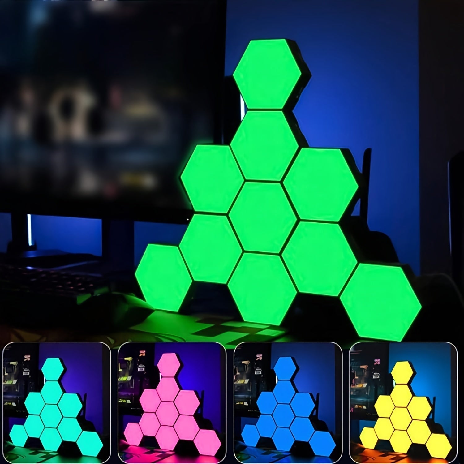Juego de 10 paneles modulares de luces LED hexagonales RGB para pared, para bricolaje en empalme de geometría y sincronización con música