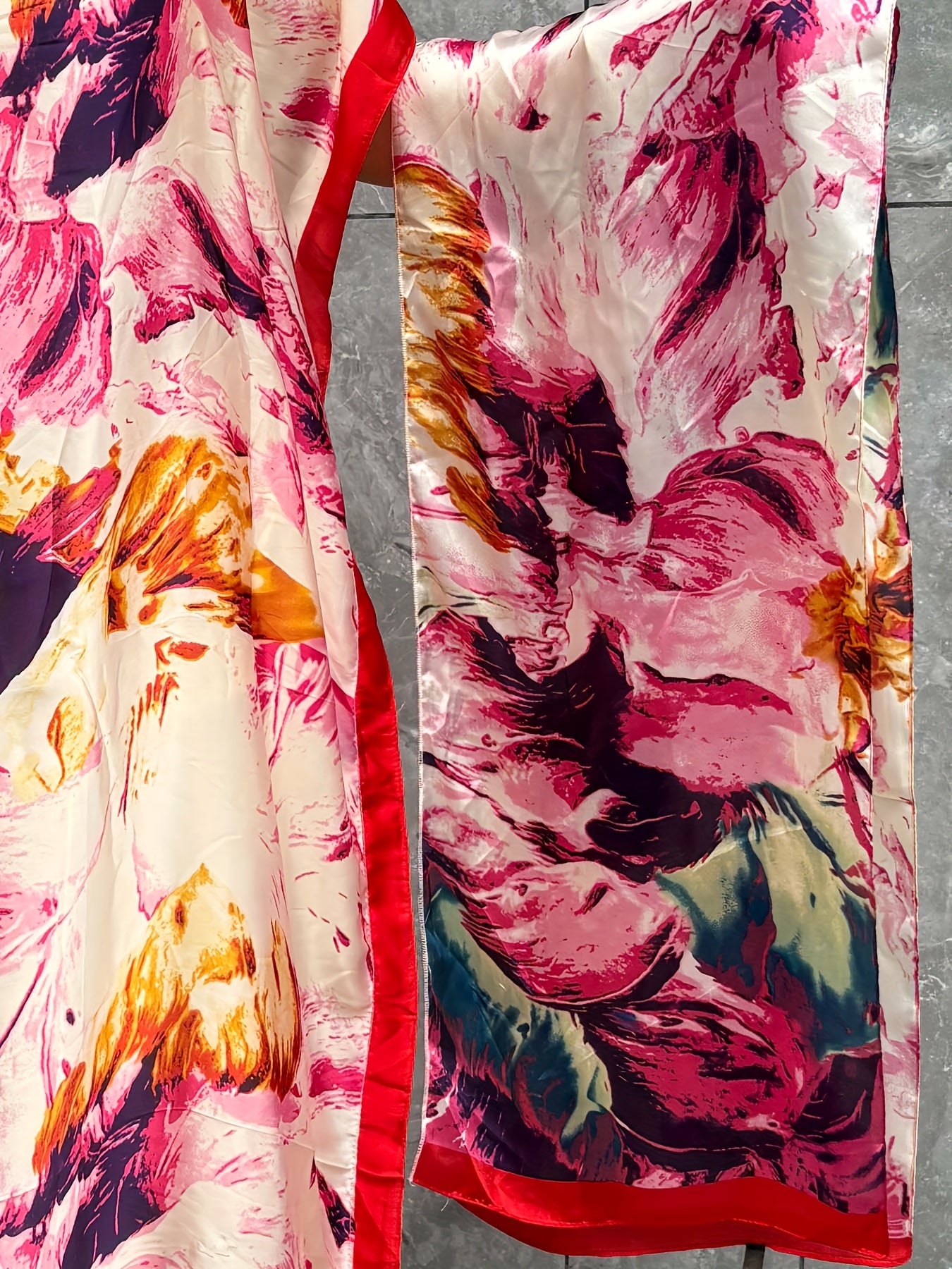 Plus Size Turkish Robe With Scarf Floral Print Batwing Sleeves