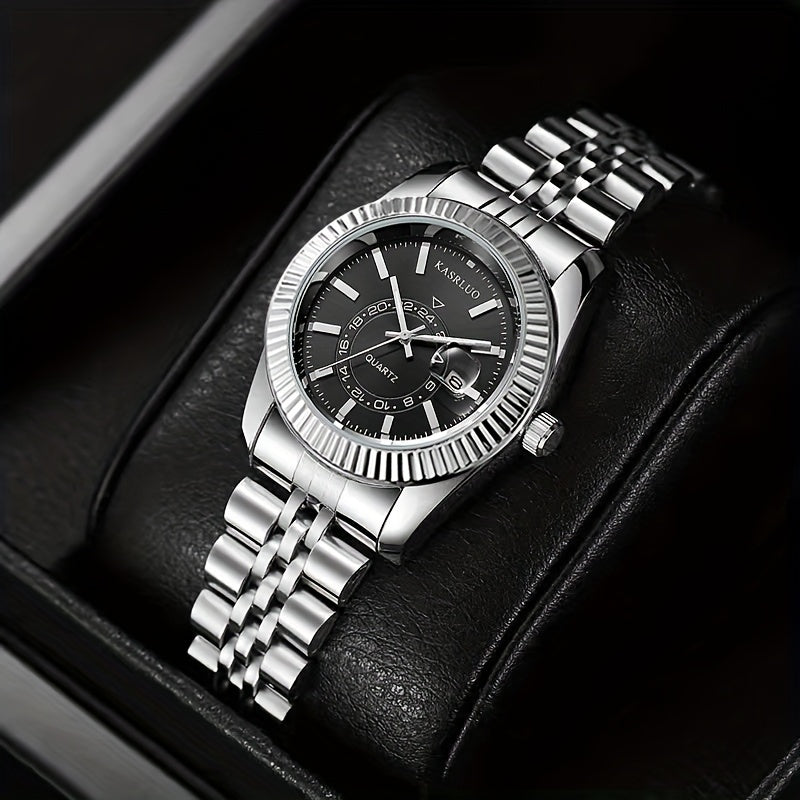 Women's Gold-Tone Quartz Watch with Date Display Roman Numerals Alloy Case Stainless Steel Band