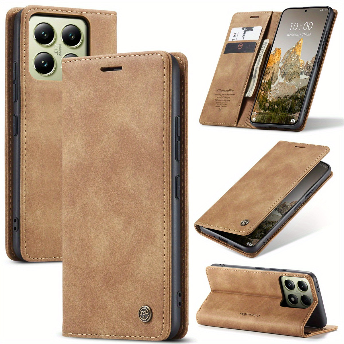 Faux Leather Flip Wallet Phone Case for Xiaomi 14T Pro and 14 with Card Holder and Kickstand