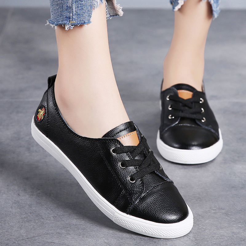 Women Casual Black White Canvas Sneakers with Golden Accents