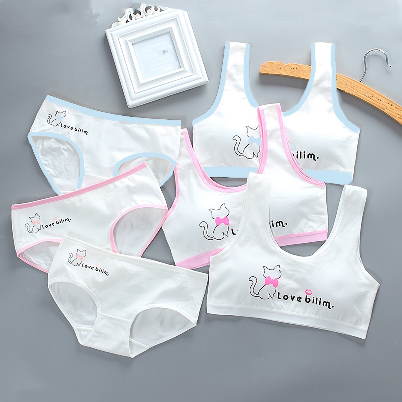 M6006TZ to'plami 9-15 yoshli qizlar uchun ichki kiyim va shimlarni o'z ichiga oladi.