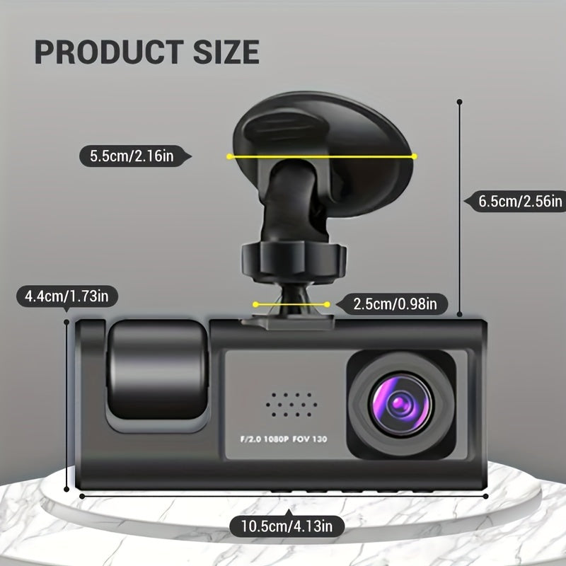 3-Camera Dash Cam 1080P Night Vision Wide-Angle Interior Front Car Recorder