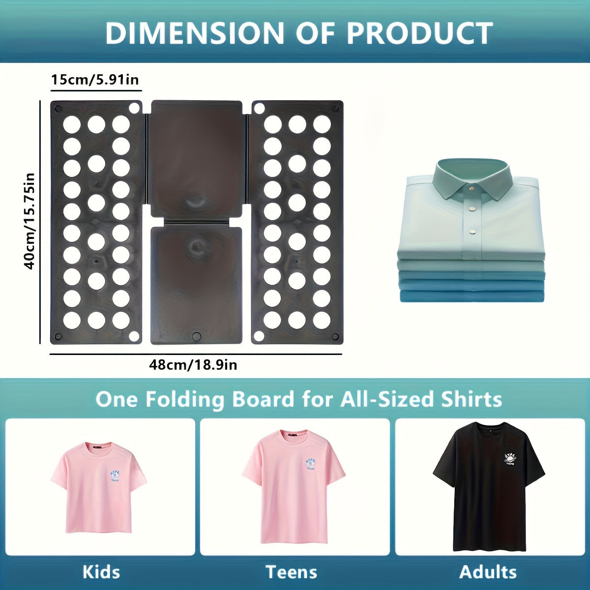 Plástico Tabla de doblado para camisetas, almacenamiento de ropa 48x40cm negro
