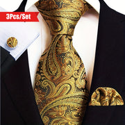 Set of 3 Paisley Jacquard Woven Neckties with Cufflinks and Pocket Squares for Men