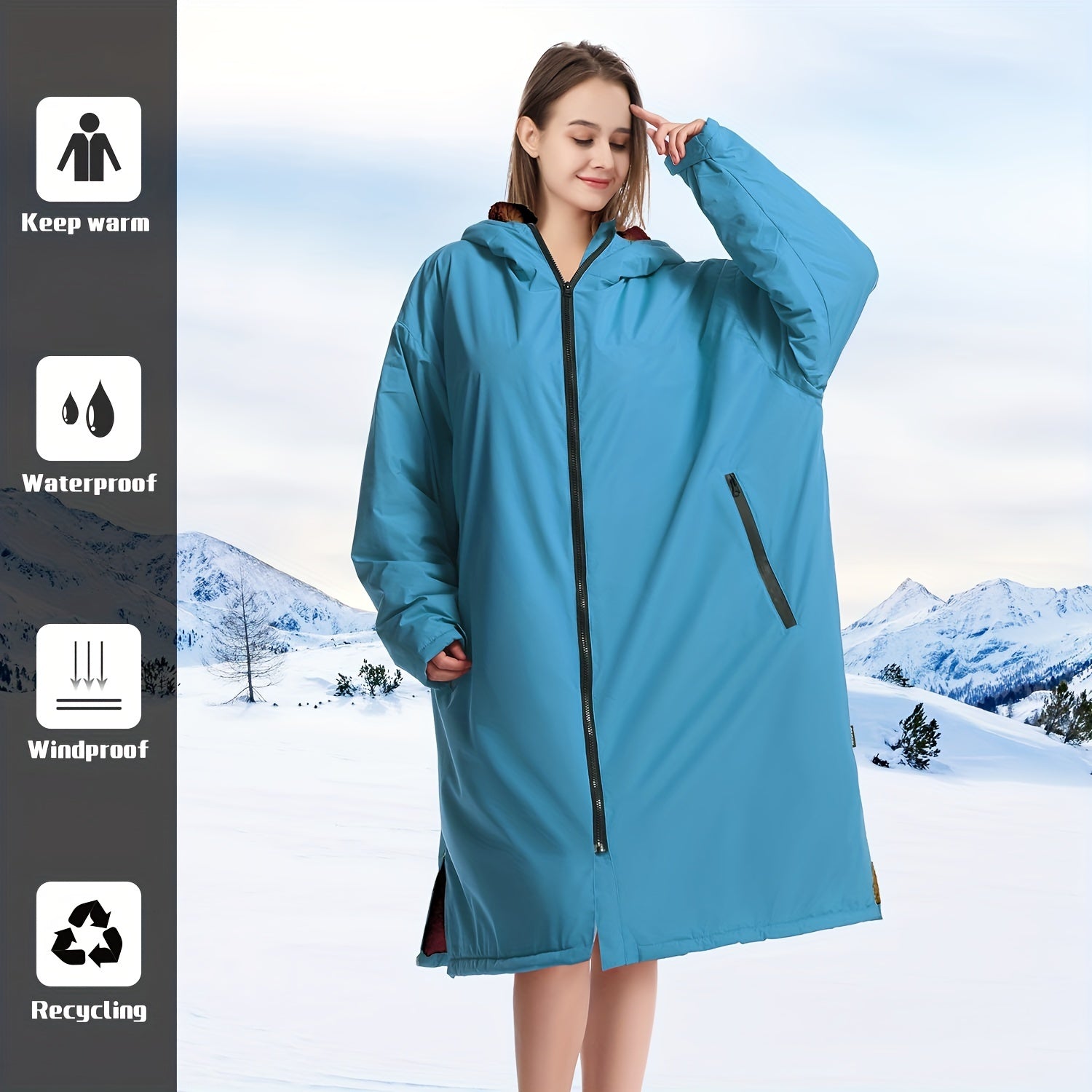 Unisex Waterproof Windproof Fleece-Lined Changing Robe for Surfing Camping Hiking