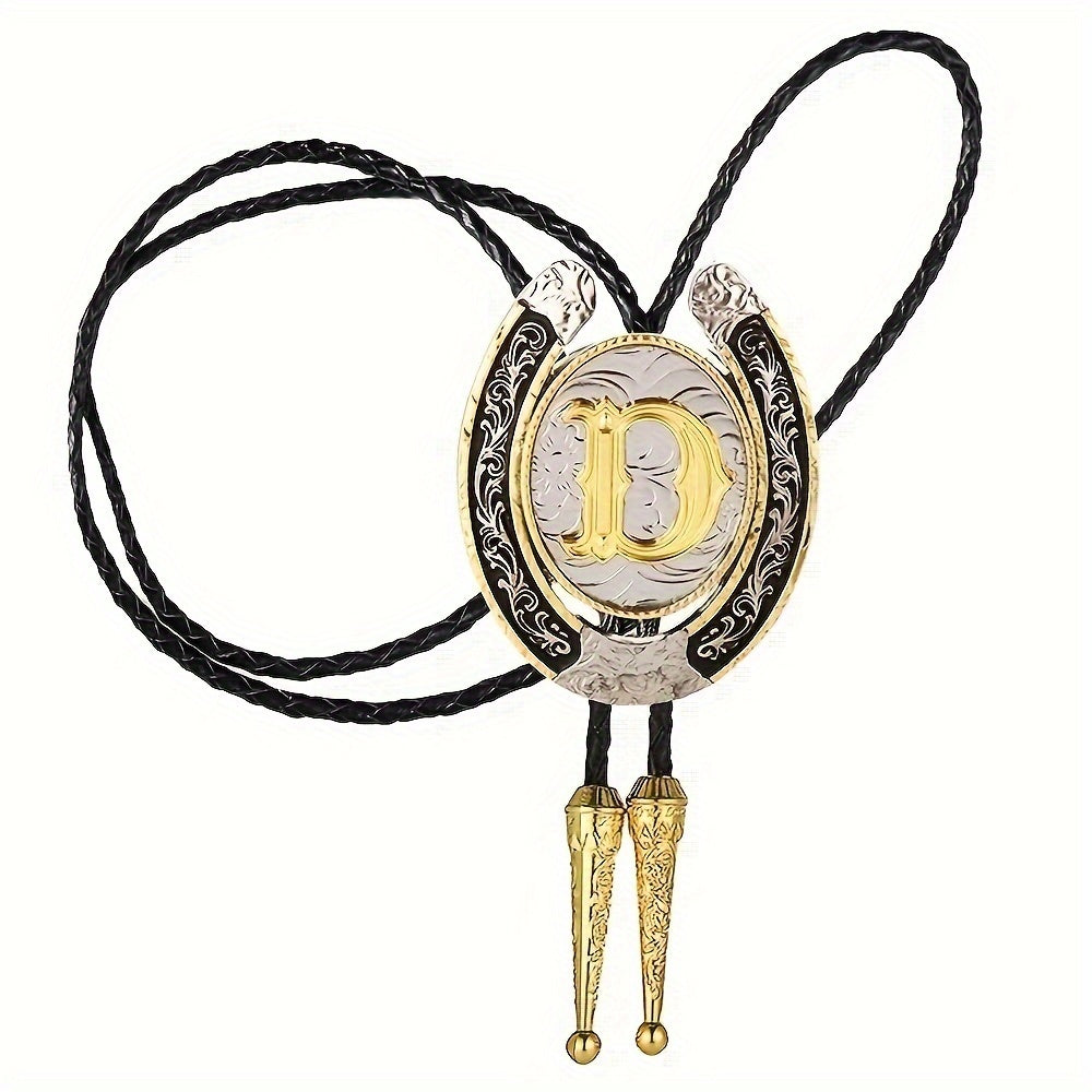 Men's Gold Round Tie with Letters A to Z Western Fashion Street Necklace Accessory