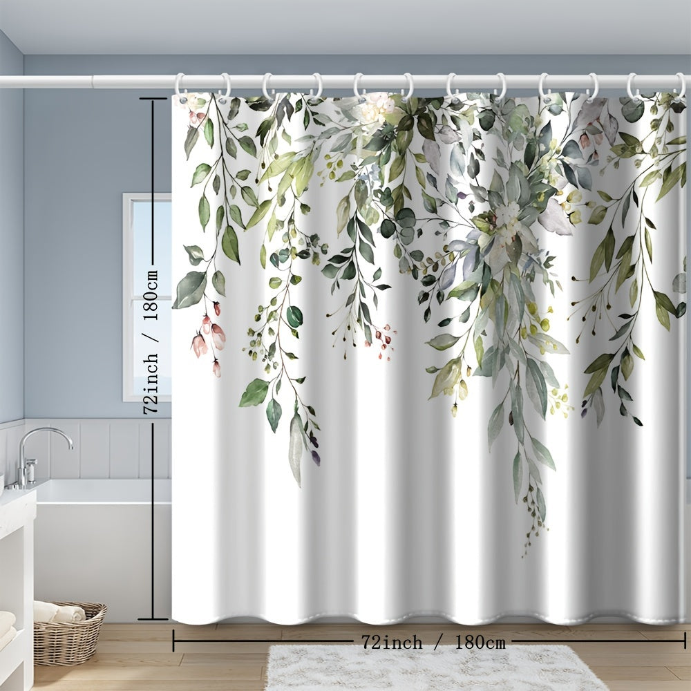 Eucalyptus Leaf Shower Curtain 180x180cm with 12 Hooks Bathroom Decor