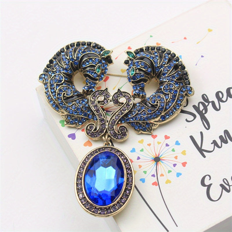 Vintage Seahorse Brooch Pin with Rhinestones and Enamel Finish for Women