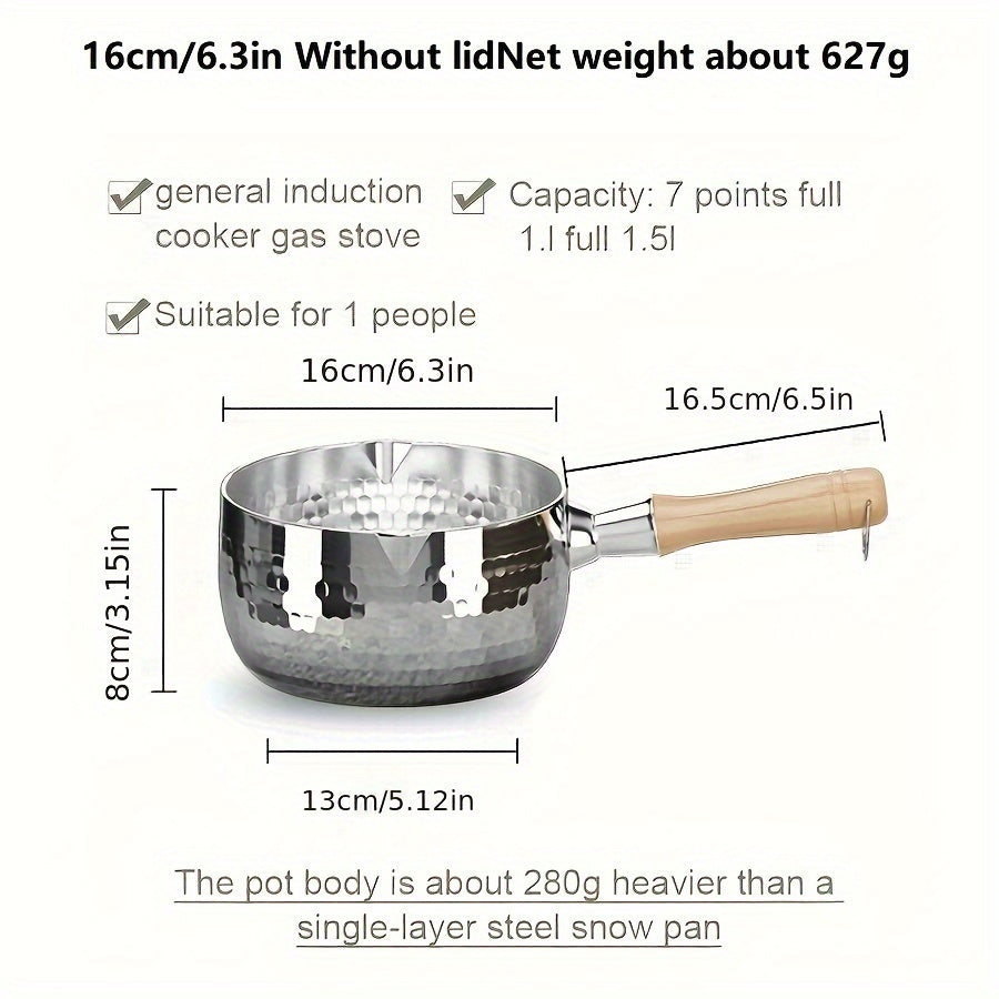 Small Stainless Steel Soup Pot 304 Brushed Finish Induction Compatible Wooden Handle