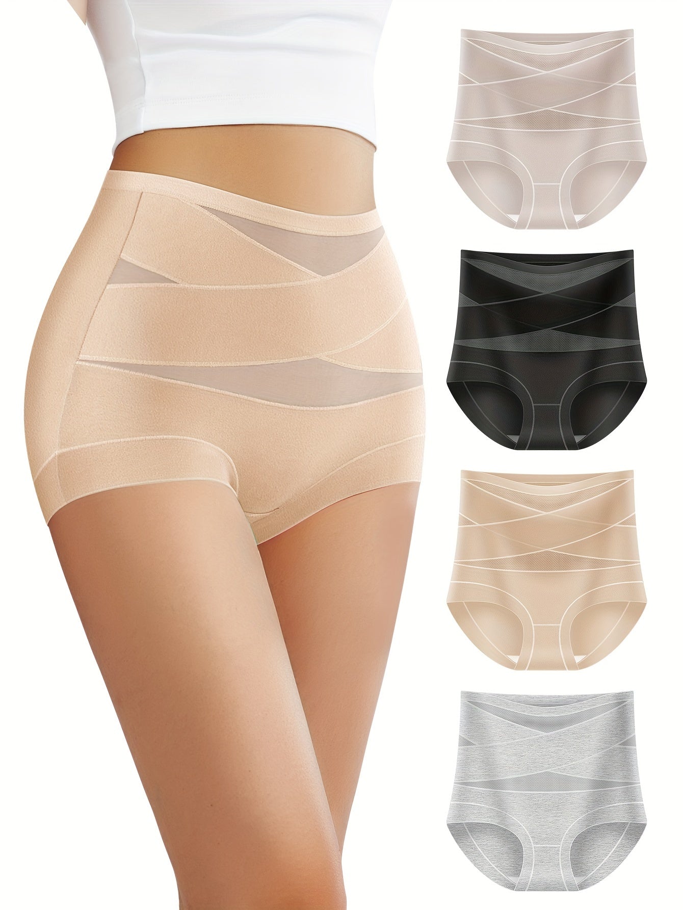 4-Pack High Waist Women's Briefs Tummy Control Cotton Stretchy Underwear