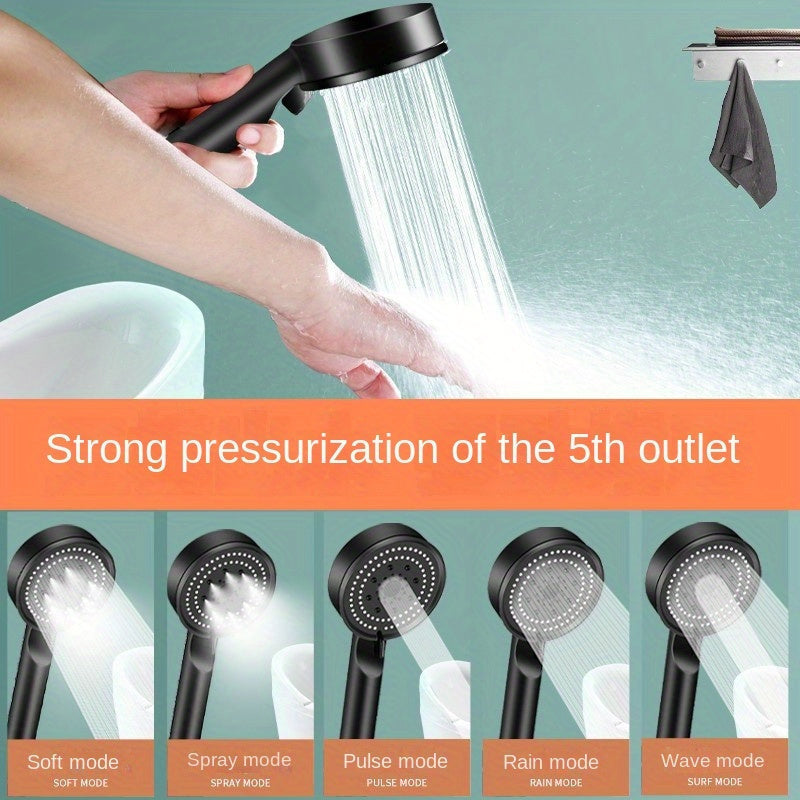 High-Pressure Shower Head with 5 Settings Wall-Mounted Silicone Nozzles Adjustable Flow
