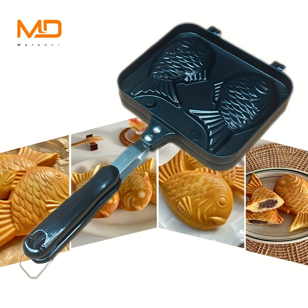Fish-Shaped Nonstick Aluminum Taiyaki Maker with Handle for Home Grill