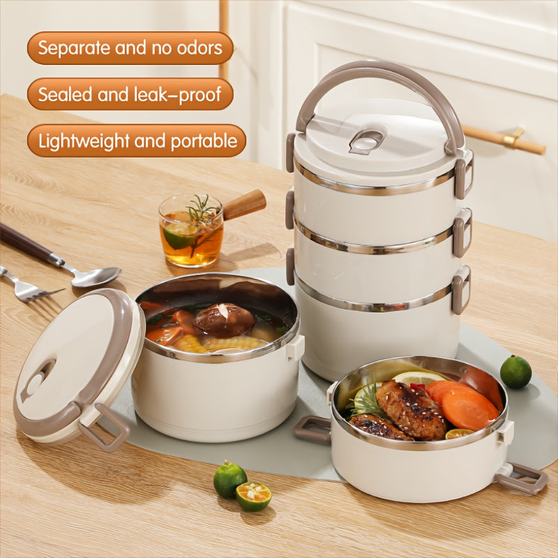 Fiambrera de acero inoxidable con tapa y asa, recipiente a prueba de fugas de múltiples capas