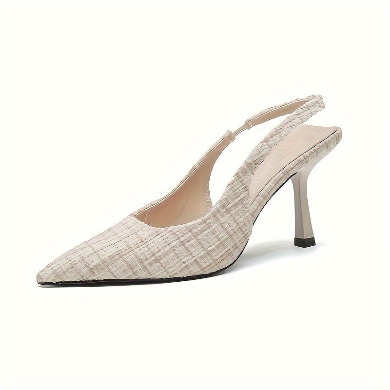 Элегантные сандалии на среднем каблуке-стилето с цветным блоком в клетку, покрытием из ПУ и резиновой подошвой.