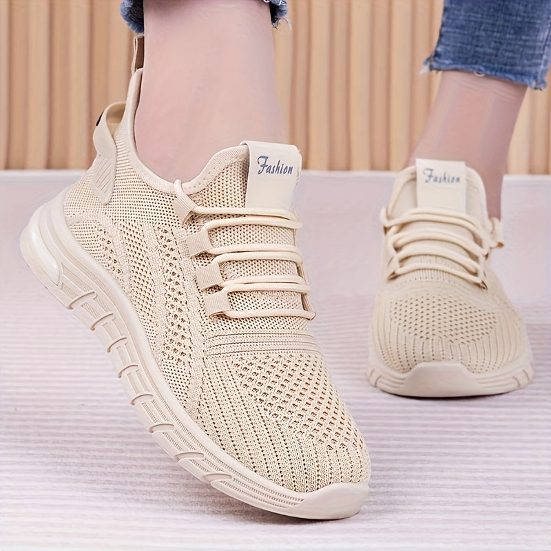 Women's Breathable Knit Sneakers - Comfortable Lace-Up Running Shoes for All Seasons