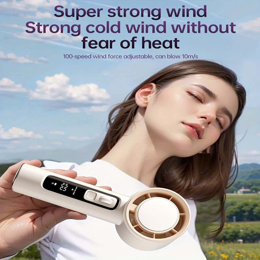 Mini Handheld Fan with 100-Speed Turbo, LED Display, USB Rechargeable, Aromatherapy