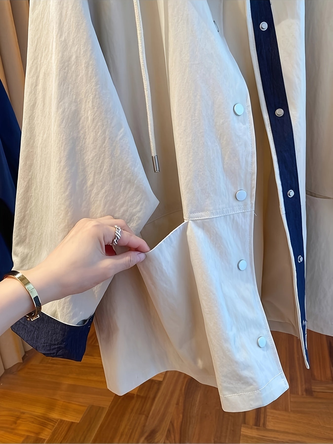 Women's Hooded Windbreaker Jacket Spring Fall Loose Fit Polyester Solid Color